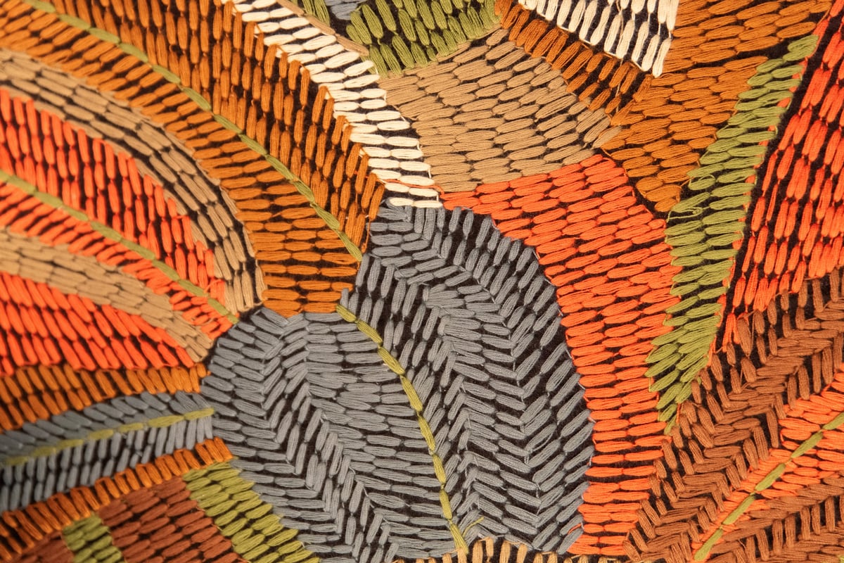 Textile texture with embroidered abstract pattern
